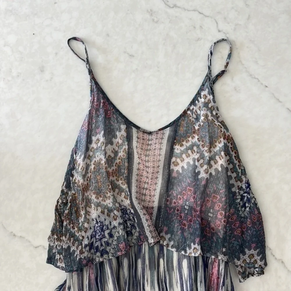 Anthropologie meadow rue tiered metallic dress